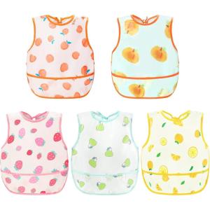 imageAccmor Baby Bibs Waterproof Baby Toddler Apron Bib Short Sleeved Bibs for Baby Boys Girls5pcspeach  Pumpkin  Strawberry  Pear  Lemon