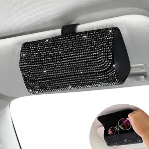 imageAccmor Bling Sunglasses Holder for Car Sun Visor Sparkling Auto Glasses Clip Case Eyeglasses Protective Box PU Leather Car Sunglass Storage Organizer for Truck SUV RV Black CrystalBling Black