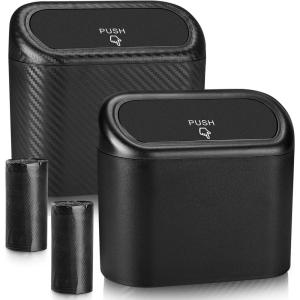 imageAccmor Car Trash Can with Lid Mini Auto Dustbin Garbage Organizer Holder 2 Packs Automotive Storage Container Bin with 60 Pcs Bags for Vehicle Home OfficeBlack  Carbon Fibre