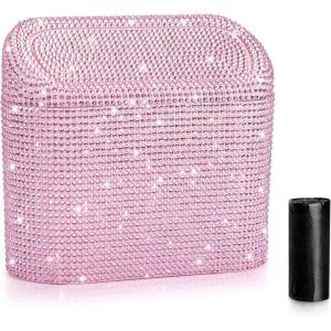imageAccmor Car Trash Can with Lid Mini Auto Dustbin Garbage Organizer Holder 2 Packs Automotive Storage Container Bin with 60 Pcs Bags for Vehicle Home OfficeLight PinkLight Pink Rhinestone