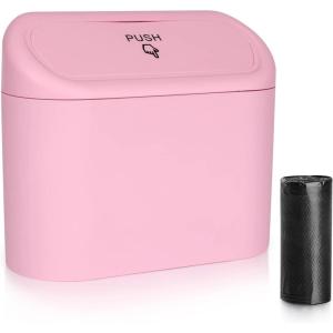 imageAccmor Car Trash Can with Lid Mini Auto Dustbin Garbage Organizer Holder 2 Packs Automotive Storage Container Bin with 60 Pcs Bags for Vehicle Home OfficePink