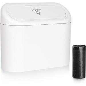 imageAccmor Car Trash Can with Lid Mini Auto Dustbin Garbage Organizer Holder 2 Packs Automotive Storage Container Bin with 60 Pcs Bags for Vehicle Home OfficeWhite