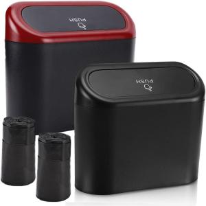 imageAccmor Car Trash Can with Lid Mini Auto Dustbin Garbage Organizer Holder 2 Packs Automotive Storage Container Bin with 60 Pcs Bags for Vehicle Home OfficeBlack  BlackRed Lid