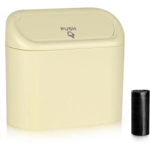 imageAccmor Car Trash Can with Lid Mini Auto Dustbin Garbage Organizer Holder 2 Packs Automotive Storage Container Bin with 60 Pcs Bags for Vehicle Home OfficeBeige
