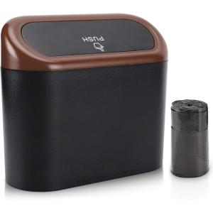 imageAccmor Car Trash Can with Lid Mini Auto Dustbin Garbage Organizer Holder 2 Packs Automotive Storage Container Bin with 60 Pcs Bags for Vehicle Home OfficeBlackBrown Lid