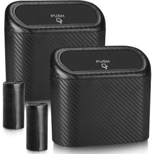imageAccmor Car Trash Can with Lid Mini Auto Dustbin Garbage Organizer Holder 2 Packs Automotive Storage Container Bin with 60 Pcs Bags for Vehicle Home OfficeCarbon Fibre  Carbon Fibre