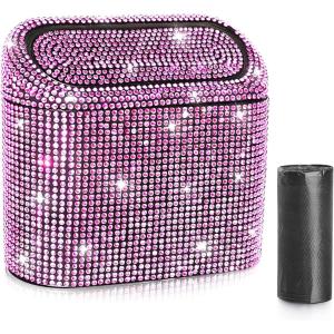 imageAccmor Car Trash Can with Lid Mini Auto Dustbin Garbage Organizer Holder 2 Packs Automotive Storage Container Bin with 60 Pcs Bags for Vehicle Home OfficeBlackPink Rhinestone