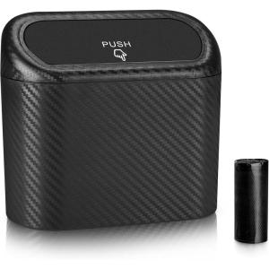 imageAccmor Car Trash Can with Lid Mini Auto Dustbin Garbage Organizer Holder 2 Packs Automotive Storage Container Bin with 60 Pcs Bags for Vehicle Home OfficeCarbon Fibre