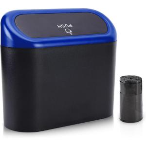 imageAccmor Car Trash Can with Lid Mini Auto Dustbin Garbage Organizer Holder 2 Packs Automotive Storage Container Bin with 60 Pcs Bags for Vehicle Home OfficeBlackBlue Lid