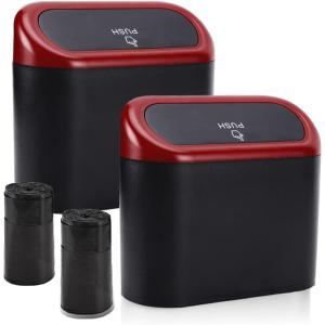 imageAccmor Car Trash Can with Lid Mini Auto Dustbin Garbage Organizer Holder 2 Packs Automotive Storage Container Bin with 60 Pcs Bags for Vehicle Home OfficeBlackRed Lid  BlackRed Lid