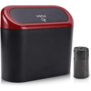 imageAccmor Car Trash Can with Lid Mini Auto Dustbin Garbage Organizer Holder 2 Packs Automotive Storage Container Bin with 60 Pcs Bags for Vehicle Home OfficeBlackRed Lid