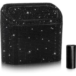 imageAccmor Car Trash Can with Lid Mini Auto Dustbin Garbage Organizer Holder 2 Packs Automotive Storage Container Bin with 60 Pcs Bags for Vehicle Home OfficeBlackBlack Rhinestone