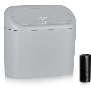 imageAccmor Car Trash Can with Lid Mini Auto Dustbin Garbage Organizer Holder 2 Packs Automotive Storage Container Bin with 60 Pcs Bags for Vehicle Home OfficeGrey