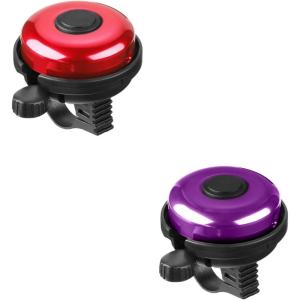 imageAccmor Classic Bike Bell Aluminum Bicycle Bell Loud Crisp Clear Sound Bicycle Bike Bell for Adults KidsRed  PurpleLeft Hand Use2 pack