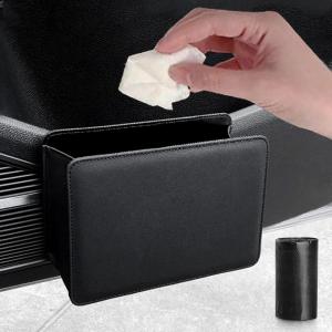 imageAccmor Collapsible Car Trash Can Vehicle Garbage Organizer Holder Bin with One Roll Trash Bag Waterproof Hanging Mini Auto Dustbin Accessories Storage Container for Vans SUVsBlack