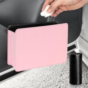 imageAccmor Collapsible Car Trash Can Vehicle Garbage Organizer Holder Bin with One Roll Trash Bag Waterproof Hanging Mini Auto Dustbin Accessories Storage Container for Vans SUVsPink