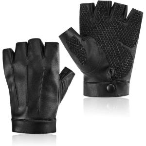imageAccmor Fingerless Driving Gloves PU Faux Leather Outdoor Sport Half Finger Glove with AntiSlip Layer for Women Teens Kids