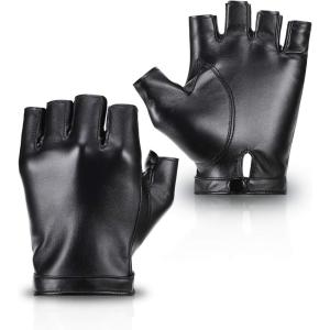 imageAccmor Fingerless PU Faux Leather Gloves Driving Gloves Outdoor Sports Cosplay Costume Half Finger Glove for Women Men TeensBlack
