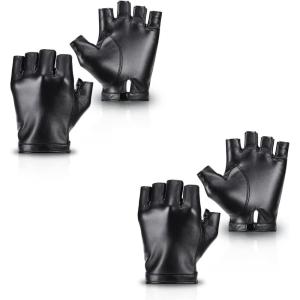 imageAccmor Fingerless PU Faux Leather Gloves Driving Gloves Outdoor Sports Cosplay Costume Half Finger Glove for Women Men TeensBlack2pc