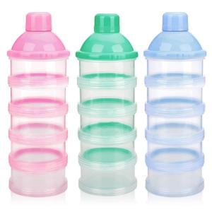 imageAccmor Formula Dispenser On The Go 5 Compartments Stackable Formula Container for Travel Baby Milk Powder Kids Snack Container BPA FreeBlue Green Pink