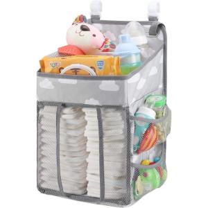 imageAccmor Hanging Baby Diaper Caddy Organizer Diaper Stacker Baby Crib Hanging Classified Storage Bag Organizer for Changing Table Crib Playard or Wall ampamp Nursery Organization BlackStyle BGrey