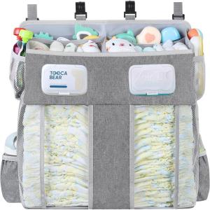 imageAccmor Hanging Baby Diaper Caddy Organizer Diaper Stacker Baby Crib Hanging Classified Storage Bag Organizer for Changing Table Crib Playard or Wall ampamp Nursery Organization BlackDouble EnlargedGrey