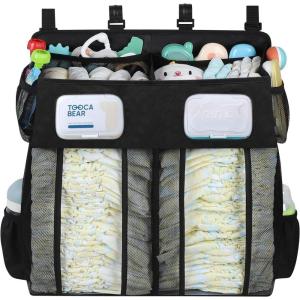imageAccmor Hanging Baby Diaper Caddy Organizer Diaper Stacker Baby Crib Hanging Classified Storage Bag Organizer for Changing Table Crib Playard or Wall ampamp Nursery Organization BlackDouble EnlargedBlack