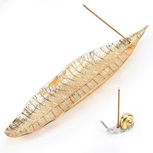 imageAccmor Incense Holder Set Leaf and Snail Incense Burner Incense Ash Catcher Incense Sticks Holder for Counters Meditation Room Yoga Home Office Red CopperGold