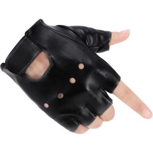 imageAccmor Kids PU Leather Fingerless Gloves Kids Cycling Gloves Outdoor Sports Cosplay Performance Half Finger Gloves for Boys Girlsblack