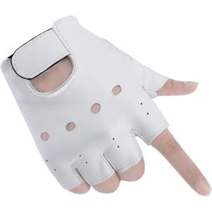 imageAccmor Kids PU Leather Fingerless Gloves Kids Cycling Gloves Outdoor Sports Cosplay Performance Half Finger Gloves for Boys Girlswhite