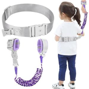 imageAccmor Reflective Toddler Belt Leash 2 in1 Anti Lost Wrist Link for Baby kid Anti Lost Waist Band Child Leash with Lock for Boys Girls Child Walking Harness Wristband Rope Tether for Outdoor TravelPurple Reflective Wristlink Gray Belt