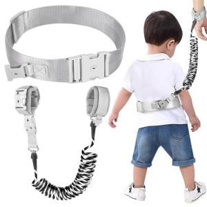 imageAccmor Reflective Toddler Belt Leash 2 in1 Anti Lost Wrist Link for Baby kid Anti Lost Waist Band Child Leash with Lock for Boys Girls Child Walking Harness Wristband Rope Tether for Outdoor TravelBlack Reflective Wristlink Gray Belt