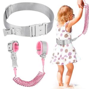 imageAccmor Reflective Toddler Belt Leash 2 in1 Anti Lost Wrist Link for Baby kid Anti Lost Waist Band Child Leash with Lock for Boys Girls Child Walking Harness Wristband Rope Tether for Outdoor TravelPink Reflective Wristlink Gray Belt