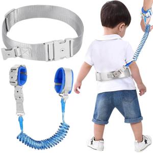 imageAccmor Reflective Toddler Belt Leash 2 in1 Anti Lost Wrist Link for Baby kid Anti Lost Waist Band Child Leash with Lock for Boys Girls Child Walking Harness Wristband Rope Tether for Outdoor TravelDark Blue Reflective Wristlink Gray Belt