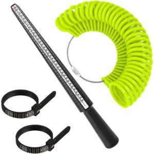 imageAccmor Ring Size Measuring Tool Includes Plastic Ring Sizer Mandrel Stick Finger Sizing Ring Guage Measurer and 2 Pcs Finger Measure Tape for Women Men Jewelry MakingGreen Mandrel  Black Guage  Black Blet  Black Blet