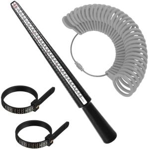 imageAccmor Ring Size Measuring Tool Includes Plastic Ring Sizer Mandrel Stick Finger Sizing Ring Guage Measurer and 2 Pcs Finger Measure Tape for Women Men Jewelry MakingBlack Mandrel  Gray Guage  Black Blet  Black Blet