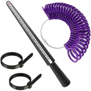 imageAccmor Ring Size Measuring Tool Includes Plastic Ring Sizer Mandrel Stick Finger Sizing Ring Guage Measurer and 2 Pcs Finger Measure Tape for Women Men Jewelry MakingBlack Mandrel  Purple Guage  Black Blet  Black Blet