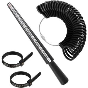 imageAccmor Ring Size Measuring Tool Includes Plastic Ring Sizer Mandrel Stick Finger Sizing Ring Guage Measurer and 2 Pcs Finger Measure Tape for Women Men Jewelry MakingBlack Mandrel  Black Guage  Black Blet  Black Blet