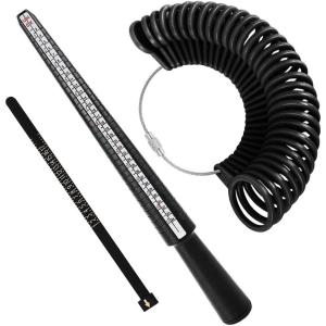 imageAccmor Ring Size Measuring Tool Includes Plastic Ring Sizer Mandrel Stick Finger Sizing Ring Guage Measurer and 2 Pcs Finger Measure Tape for Women Men Jewelry MakingBlack Mandrel  Black Guage  Black Blet