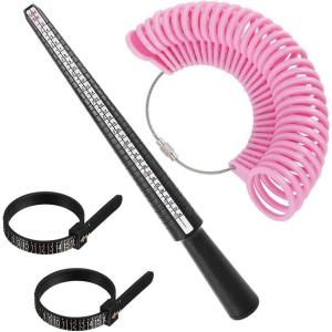 imageAccmor Ring Size Measuring Tool Includes Plastic Ring Sizer Mandrel Stick Finger Sizing Ring Guage Measurer and 2 Pcs Finger Measure Tape for Women Men Jewelry MakingBlack Mandrel  Pink Guage  Black Blet  Black Blet