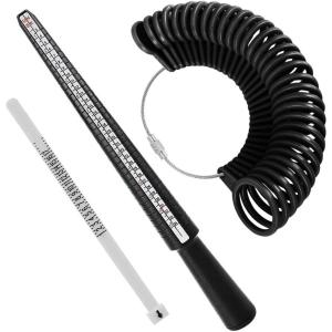 imageAccmor Ring Size Measuring Tool Includes Plastic Ring Sizer Mandrel Stick Finger Sizing Ring Guage Measurer and 2 Pcs Finger Measure Tape for Women Men Jewelry MakingBlack Mandrel  Black Guage  White Blet