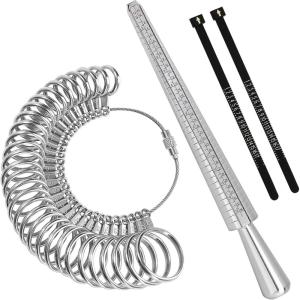 imageAccmor Ring Size Measuring Tool Includes Plastic Ring Sizer Mandrel Stick Finger Sizing Ring Guage Measurer and 2 Pcs Finger Measure Tape for Women Men Jewelry MakingSilver Mandrel  Silver Guage  Black Blet  Black Blet