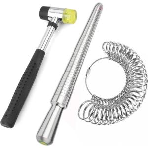 imageAccmor Ring Sizer Measuring Tool Including Ring Mandrel Ring Gauge Finger Sizer ampamp Rubber Jewelry Hammer Metal Ring Measurement Maker Kit Ring Sizing Stick for Man Women Jewelry MakingSilver