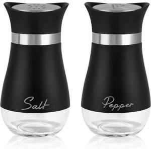 imageAccmor Salt and Pepper Shakers Set 4 oz Stainless Steel Salt Pepper Shaker Containers with Glass Bottom for Kitchen Cooking BBQ Bar Table RV CampBlack