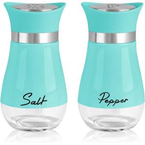 imageAccmor Salt and Pepper Shakers Set 4 oz Stainless Steel Salt Pepper Shaker Containers with Glass Bottom for Kitchen Cooking BBQ Bar Table RV CampBlue