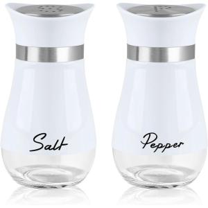 imageAccmor Salt and Pepper Shakers Set 4 oz Stainless Steel Salt Pepper Shaker Containers with Glass Bottom for Kitchen Cooking BBQ Bar Table RV CampWhite