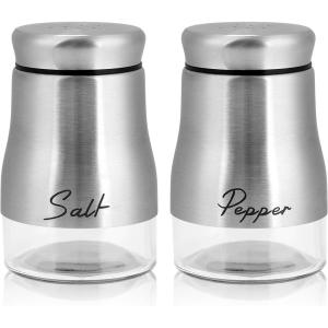 imageAccmor Salt and Pepper Shakers Set 5oz Stainless Steel Salt and Pepper Shakers Seasoning Container with Glass Bottom for Home Cooking Restaurants Bar BBQSilver