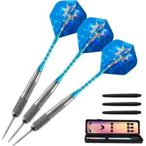 imageAccmor Steel Tip Darts Set 26G Professional Darts Metal Tip Darts with Aluminum Shafts Copper Tungsten Barrels Steel Tip Darts with CaseBlue