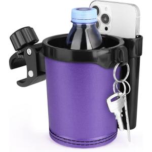 imageAccmor Stroller Cup Holder with Phone Keys Holder 3in1 Universal Cup Holder Drinks Bottle Holder for Stroller Bike Wheelchair Walker ScooterBlack Purple