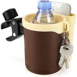 imageAccmor Stroller Cup Holder with Phone Keys Holder 3in1 Universal Cup Holder Drinks Bottle Holder for Stroller Bike Wheelchair Walker ScooterCream Yellow Brown